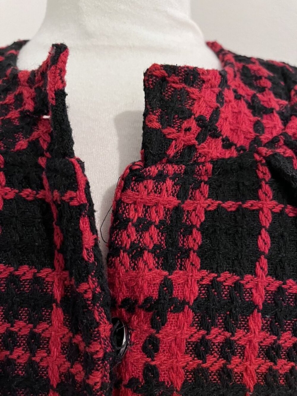 Oleg Cassini Vintage Plaid Wool Blend Lady Jacket Size M Jackie O Style Red Blk - Picture 6 of 14